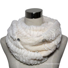 Lady Fashion Polyester Samt Spitze gestrickt Infinity Schal (YKY4370)